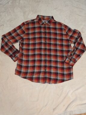 croft & barrow Mens Red and Orange Plaid Button-Down Shirt Size XL